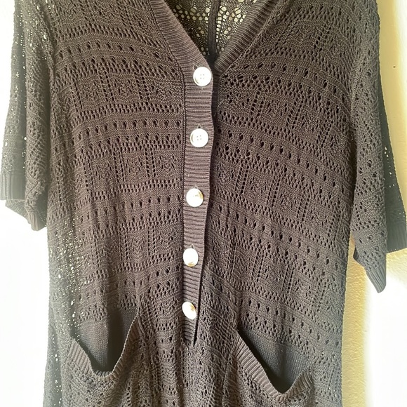 Vintage black crochet short sleeve button down romper - Picture 3 of 8